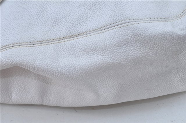 Authentic CHANEL Caviar Skin CC Logo Shoulder Tote Bag White J4455