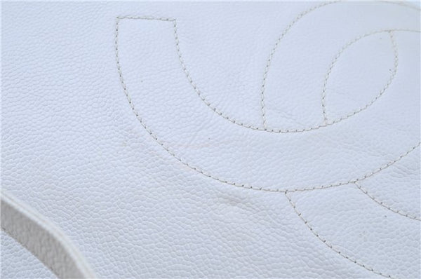 Authentic CHANEL Caviar Skin CC Logo Shoulder Tote Bag White J4455