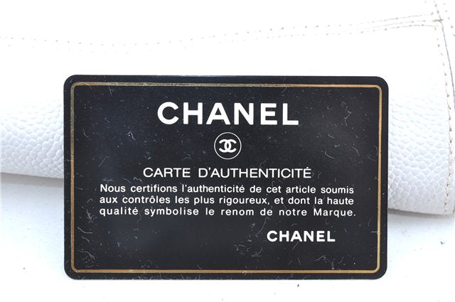 Authentic CHANEL Caviar Skin CC Logo Shoulder Tote Bag White J4455