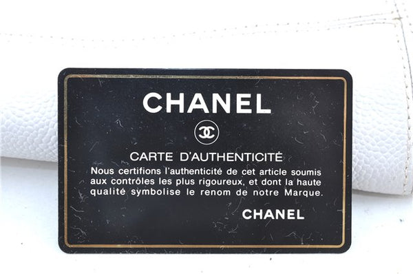 Authentic CHANEL Caviar Skin CC Logo Shoulder Tote Bag White J4455