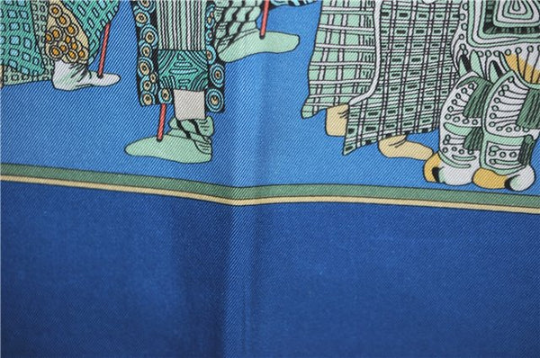 Authentic HERMES Carre 90 Scarf "LE TEMPS des MARIONNETTES" Silk Blue Box J4483