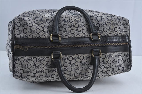 Authentic CELINE C Macadam Carriage Pattern Boston Bag Canvas Leather Navy J4519