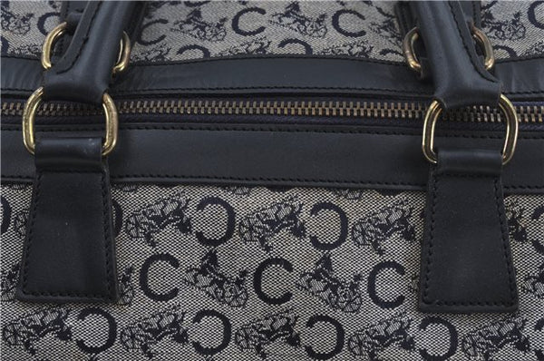 Authentic CELINE C Macadam Carriage Pattern Boston Bag Canvas Leather Navy J4519