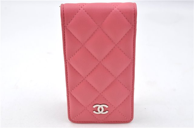 Authentic CHANEL Lamb Skin Matelasse CC Logo Ipod Case Pink J4536