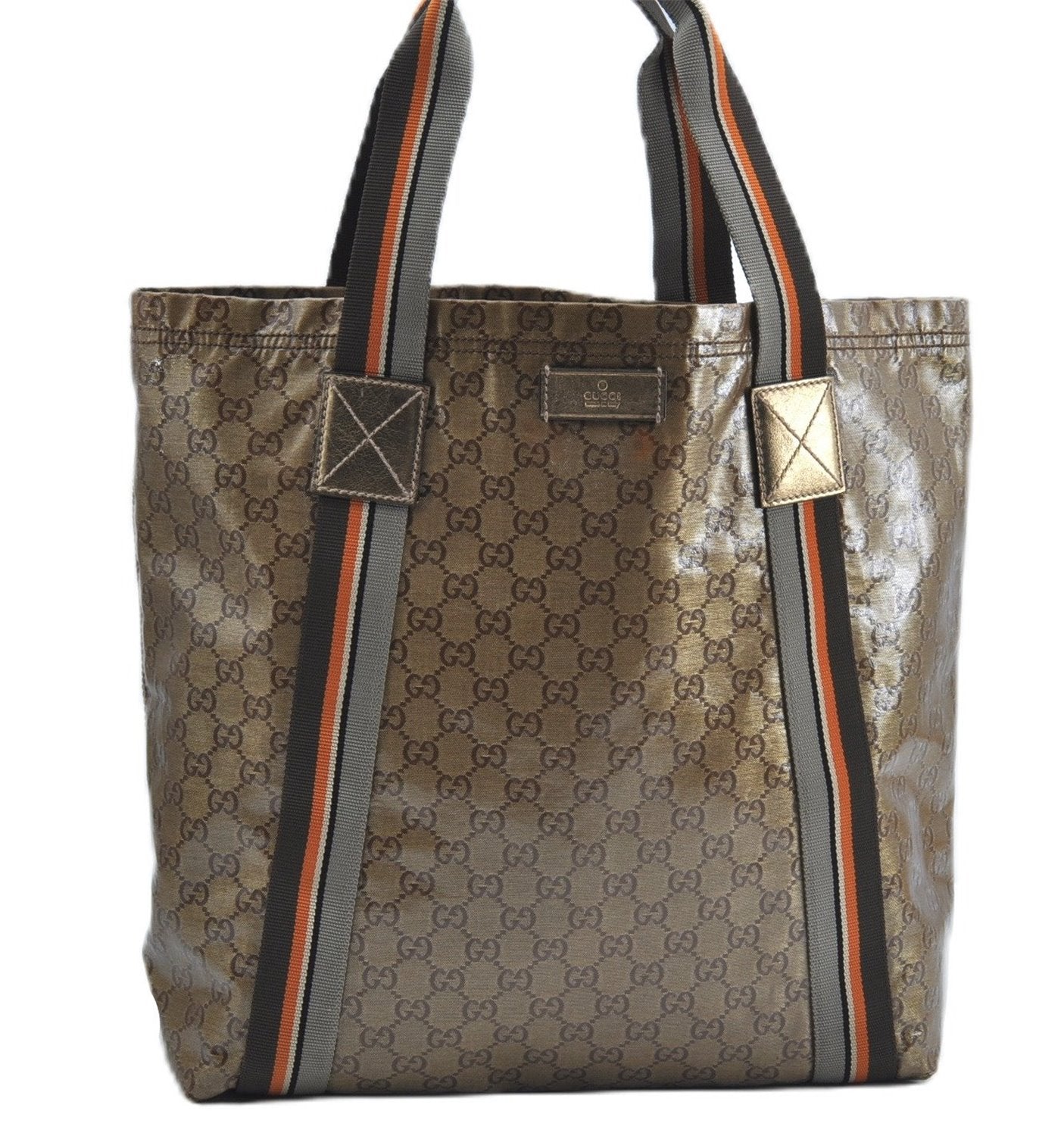 Authentic GUCCI GG Crystal Shoulder Tote Bag PVC Leather 189669 Brown J4550