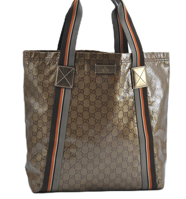 Authentic GUCCI GG Crystal Shoulder Tote Bag PVC Leather 189669 Brown J4550