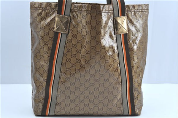 Authentic GUCCI GG Crystal Shoulder Tote Bag PVC Leather 189669 Brown J4550
