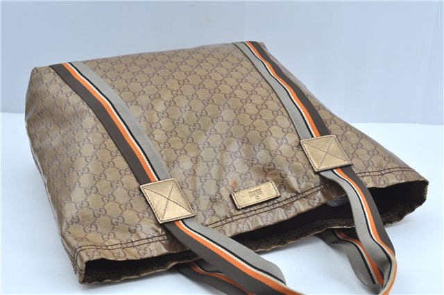Authentic GUCCI GG Crystal Shoulder Tote Bag PVC Leather 189669 Brown J4550