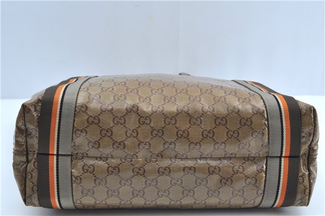 Authentic GUCCI GG Crystal Shoulder Tote Bag PVC Leather 189669 Brown J4550