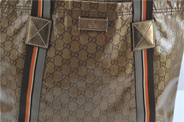 Authentic GUCCI GG Crystal Shoulder Tote Bag PVC Leather 189669 Brown J4550