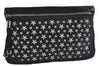 Authentic JIMMY CHOO Star Studs Leather Clutch Bag Purse Black J4571