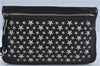 Authentic JIMMY CHOO Star Studs Leather Clutch Bag Purse Black J4571