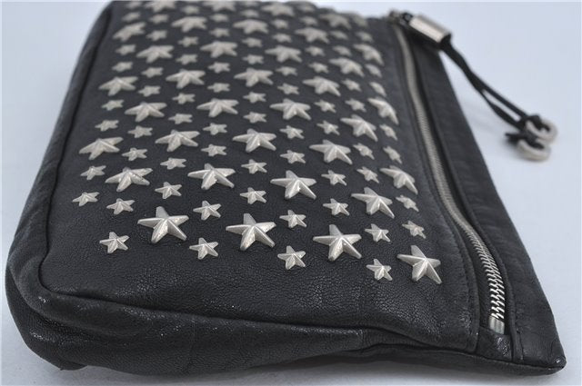 Authentic JIMMY CHOO Star Studs Leather Clutch Bag Purse Black J4571