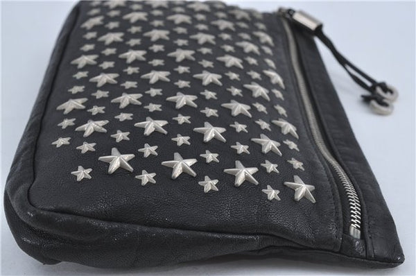 Authentic JIMMY CHOO Star Studs Leather Clutch Bag Purse Black J4571