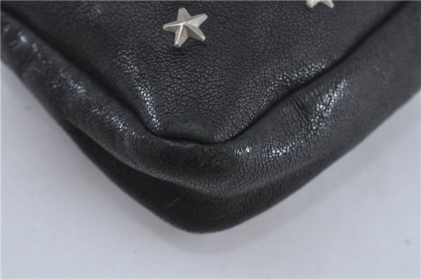 Authentic JIMMY CHOO Star Studs Leather Clutch Bag Purse Black J4571