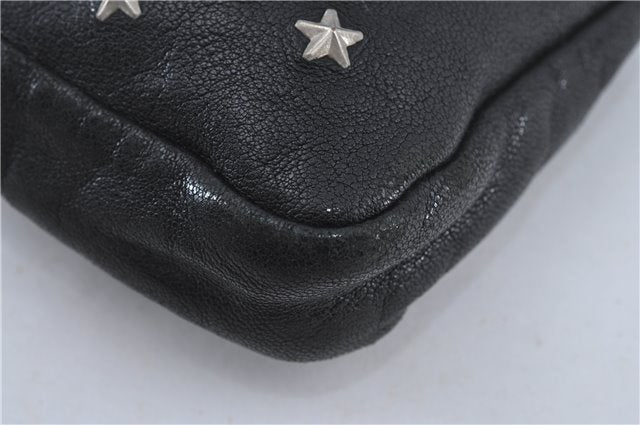 Authentic JIMMY CHOO Star Studs Leather Clutch Bag Purse Black J4571