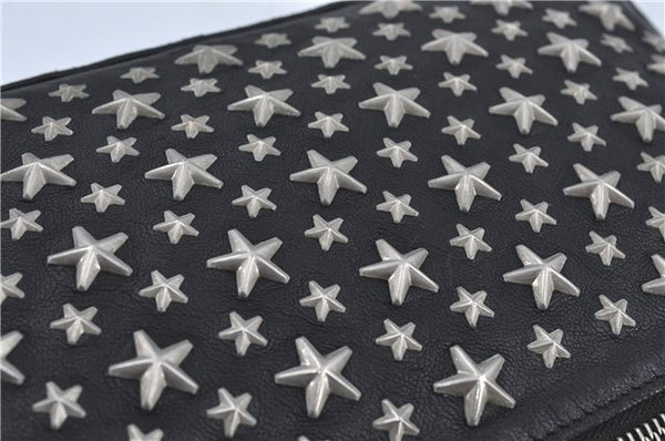 Authentic JIMMY CHOO Star Studs Leather Clutch Bag Purse Black J4571
