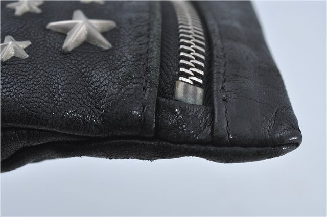 Authentic JIMMY CHOO Star Studs Leather Clutch Bag Purse Black J4571