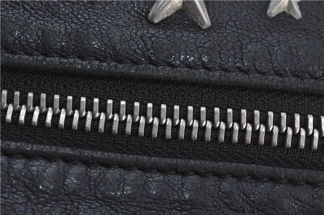 Authentic JIMMY CHOO Star Studs Leather Clutch Bag Purse Black J4571