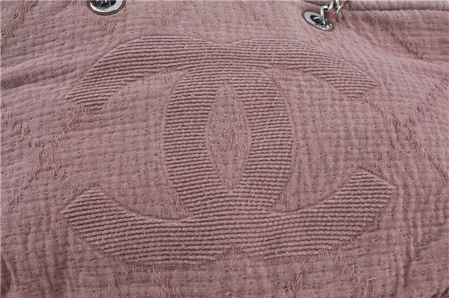 Authentic CHANEL CC Logo Chain Shoulder Tote Bag Canvas Leather Pink J4590