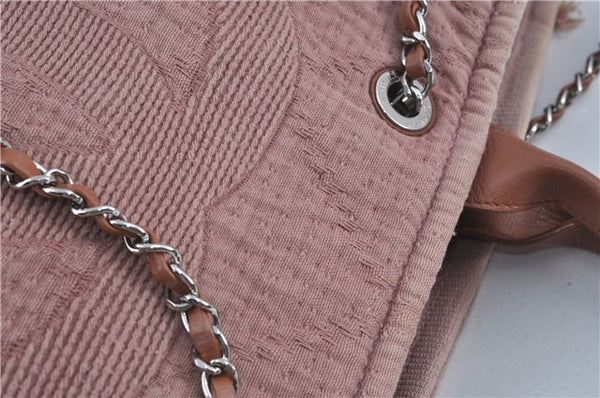 Authentic CHANEL CC Logo Chain Shoulder Tote Bag Canvas Leather Pink J4590