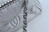 Authentic CHANEL Luxury Calf Skin CC Logo Chain Shoulder Boston Bag Silver J4595