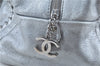 Authentic CHANEL Luxury Calf Skin CC Logo Chain Shoulder Boston Bag Silver J4595