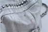 Authentic CHANEL Luxury Calf Skin CC Logo Chain Shoulder Boston Bag Silver J4595