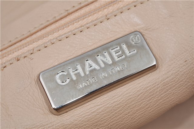 Authentic CHANEL Luxury Calf Skin CC Logo Chain Shoulder Boston Bag Silver J4595