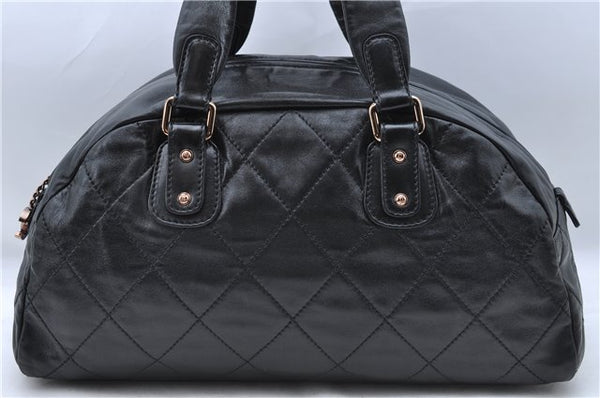 Authentic CHANEL Lamb Skin Matelasse Shoulder Boston Bag Purse Black CC J4598