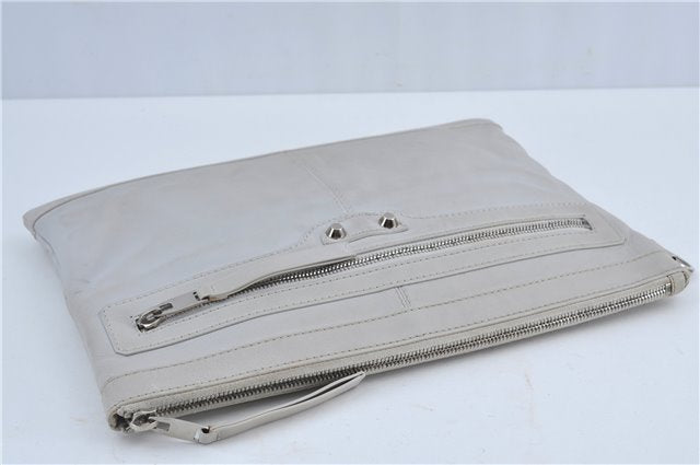 Authentic BALENCIAGA Classic Clip M Clutch Bag Purse Leather 273022 White J4606