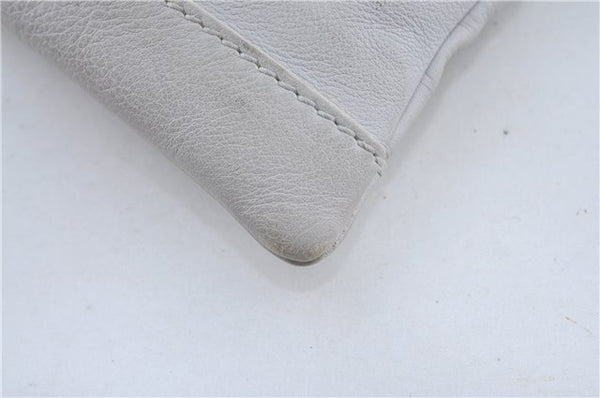 Authentic BALENCIAGA Classic Clip M Clutch Bag Purse Leather 273022 White J4606