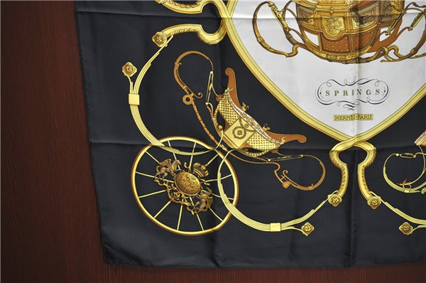 Authentic HERMES Carre 90 Scarf "SPRINGS " Silk Black J4614