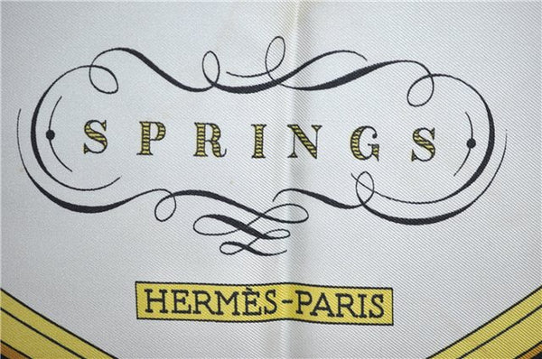 Authentic HERMES Carre 90 Scarf "SPRINGS " Silk Black J4614
