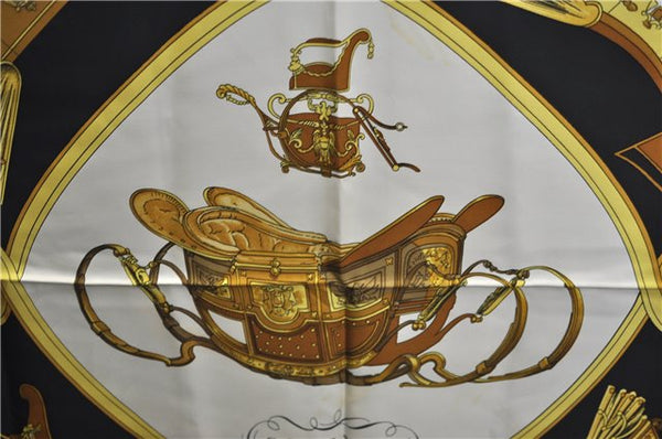 Authentic HERMES Carre 90 Scarf "SPRINGS " Silk Black J4614