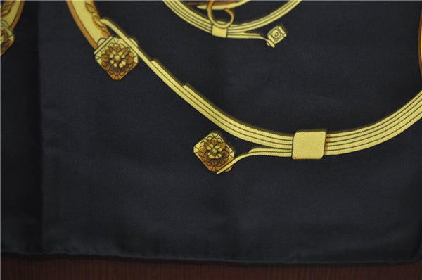Authentic HERMES Carre 90 Scarf "SPRINGS " Silk Black J4614