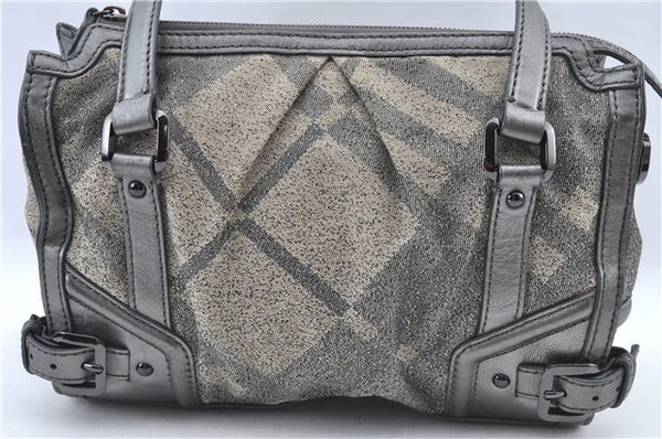 Authentic BURBERRY Check 2Way Shoulder Cross Body Bag Canvas Leather Gray J4649