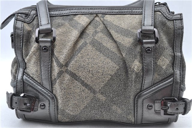 Authentic BURBERRY Check 2Way Shoulder Cross Body Bag Canvas Leather Gray J4649