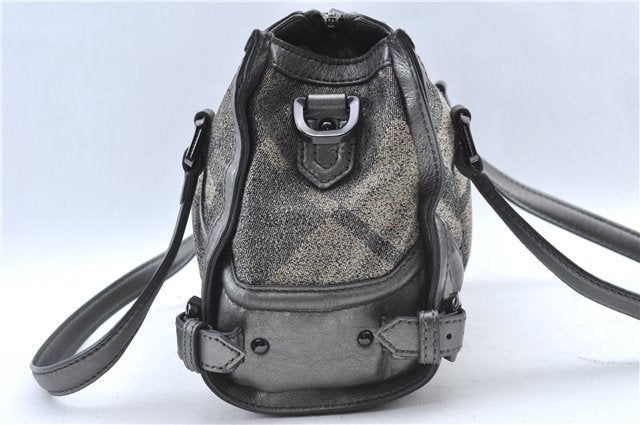 Authentic BURBERRY Check 2Way Shoulder Cross Body Bag Canvas Leather Gray J4649