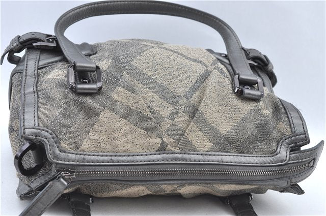 Authentic BURBERRY Check 2Way Shoulder Cross Body Bag Canvas Leather Gray J4649