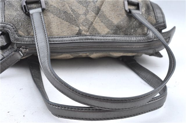 Authentic BURBERRY Check 2Way Shoulder Cross Body Bag Canvas Leather Gray J4649