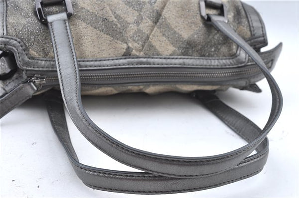 Authentic BURBERRY Check 2Way Shoulder Cross Body Bag Canvas Leather Gray J4649