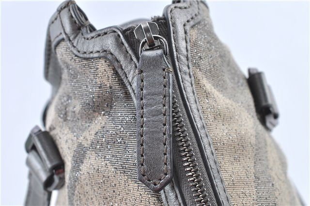 Authentic BURBERRY Check 2Way Shoulder Cross Body Bag Canvas Leather Gray J4649