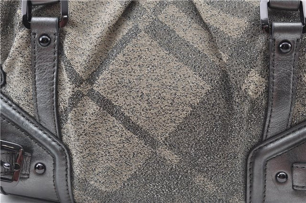 Authentic BURBERRY Check 2Way Shoulder Cross Body Bag Canvas Leather Gray J4649