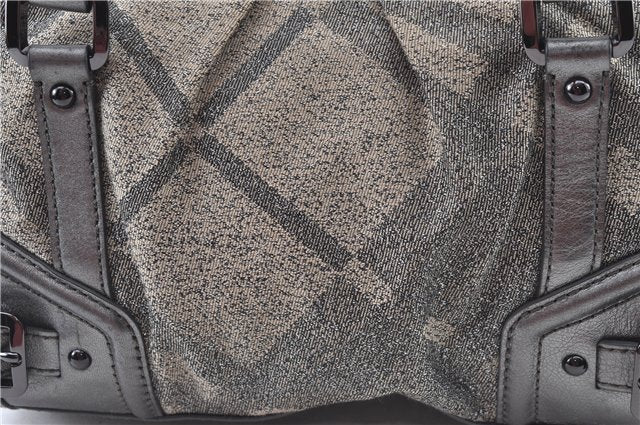 Authentic BURBERRY Check 2Way Shoulder Cross Body Bag Canvas Leather Gray J4649
