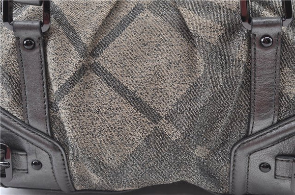 Authentic BURBERRY Check 2Way Shoulder Cross Body Bag Canvas Leather Gray J4649