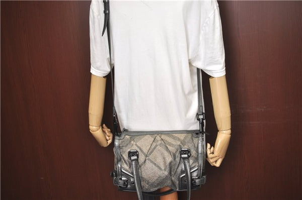 Authentic BURBERRY Check 2Way Shoulder Cross Body Bag Canvas Leather Gray J4649