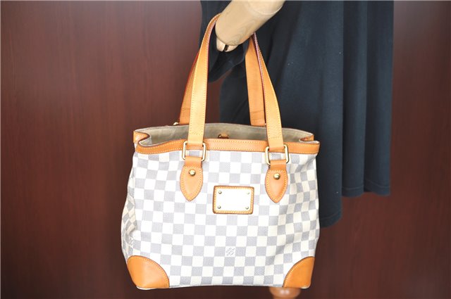 Authentic Louis Vuitton Damier Azur Hampstead PM N51207 Shoulder Tote Bag J4660