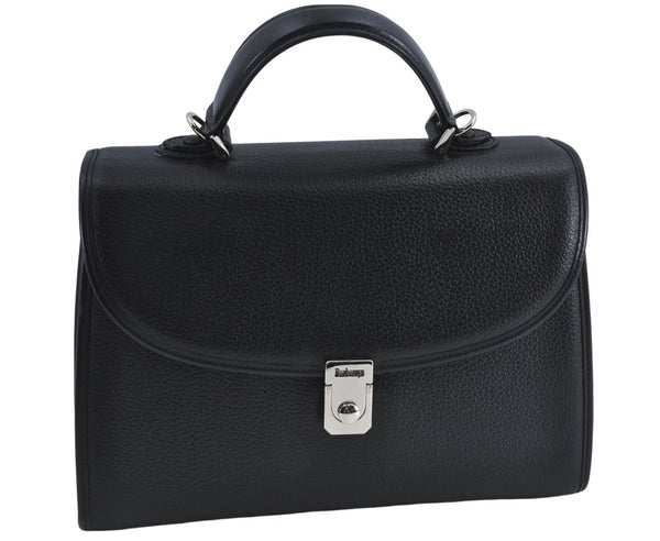 Authentic Burberrys Vintage Leather Hand Bag Purse Black J4710