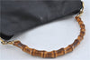 Authentic GUCCI Bamboo 2Way Shoulder Cross Body Bag Purse Leather Black J4718